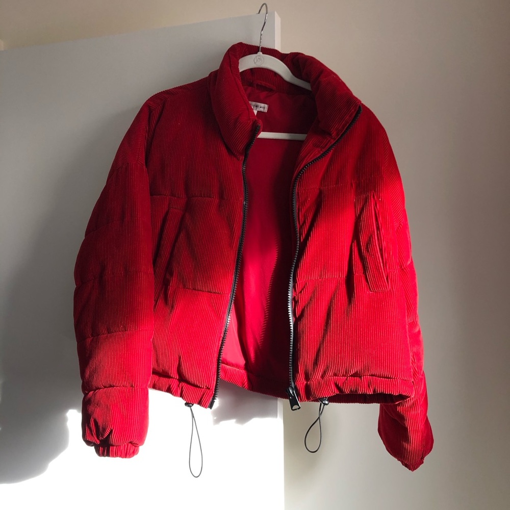 Red Cropped Urban Outfitters Puffer Size M